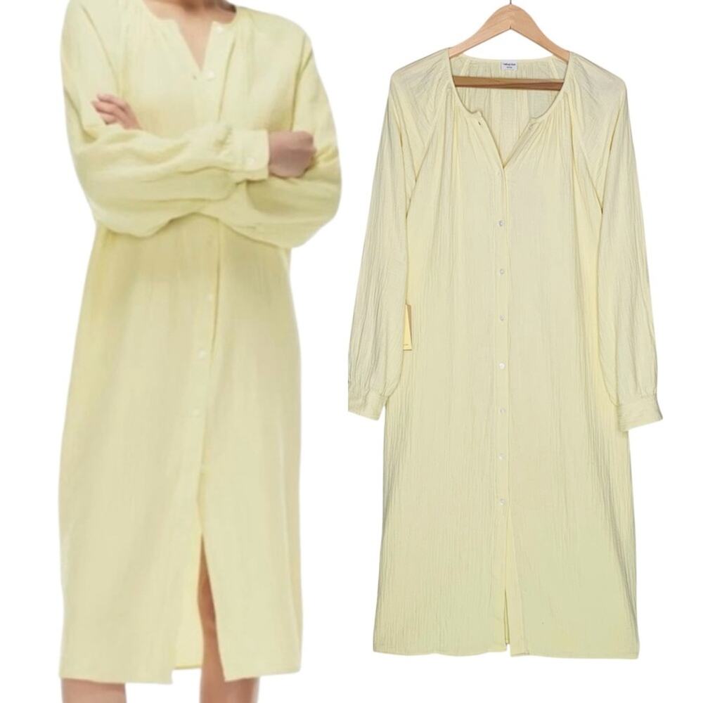 NWT Aritzia Wilfred Shirtdress L Pear Sorbet Free Sail Crinkle Cotton Midi Dress